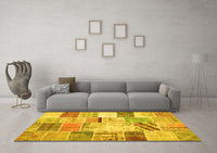 Machine Washable Patchwork Yellow Transitional Rug, wshtr2155yw