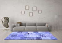 Machine Washable Patchwork Blue Transitional Rug, wshtr2155blu