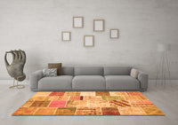 Machine Washable Patchwork Orange Transitional Rug, wshtr2155org