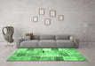 Machine Washable Patchwork Emerald Green Transitional Area Rugs in a Living Room,, wshtr2155emgrn