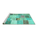 Sideview of Machine Washable Patchwork Turquoise Transitional Area Rugs, wshtr2155turq