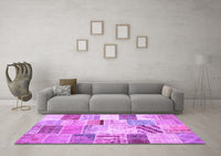 Machine Washable Patchwork Purple Transitional Rug, wshtr2155pur