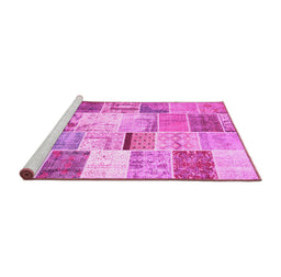 Sideview of Machine Washable Patchwork Pink Transitional Rug, wshtr2155pnk