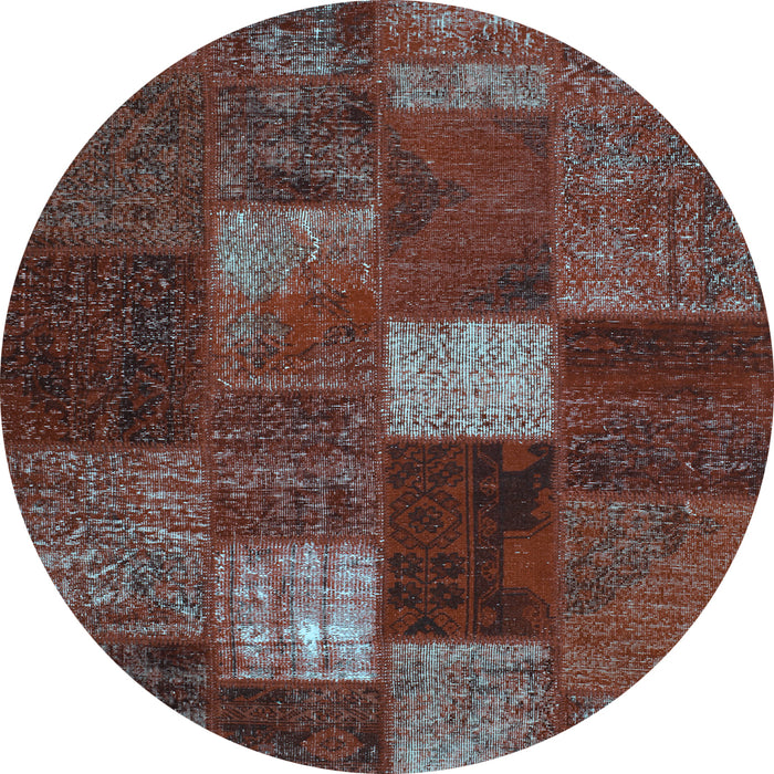 Round Patchwork Light Blue Transitional Rug, tr2156lblu
