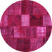 Round Machine Washable Patchwork Pink Transitional Rug, wshtr2156pnk