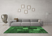 Machine Washable Patchwork Emerald Green Transitional Area Rugs in a Living Room,, wshtr2156emgrn