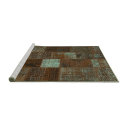 Sideview of Machine Washable Patchwork Turquoise Transitional Area Rugs, wshtr2156turq