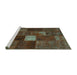 Sideview of Machine Washable Patchwork Turquoise Transitional Area Rugs, wshtr2156turq