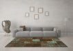 Machine Washable Patchwork Turquoise Transitional Area Rugs in a Living Room,, wshtr2156turq