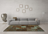 Machine Washable Patchwork Turquoise Transitional Rug, wshtr2156turq