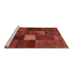 Sideview of Machine Washable Patchwork Brown Transitional Rug, wshtr2156brn