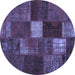 Round Patchwork Blue Transitional Rug, tr2156blu