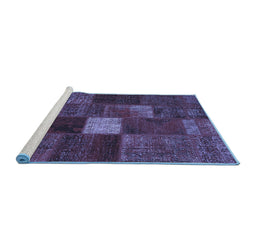Sideview of Machine Washable Patchwork Blue Transitional Rug, wshtr2156blu