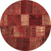 Round Machine Washable Patchwork Brown Transitional Rug, wshtr2156brn