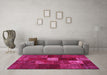 Machine Washable Patchwork Pink Transitional Rug in a Living Room, wshtr2156pnk