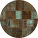 Round Patchwork Turquoise Transitional Rug, tr2156turq