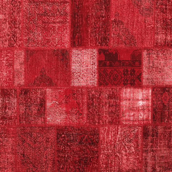 Machine Washable Patchwork Red Transitional Rug, wshtr2156red