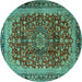 Round Medallion Turquoise Traditional Rug, tr2157turq