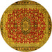 Round Machine Washable Medallion Yellow Traditional Rug, wshtr2157yw