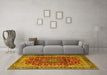 Machine Washable Medallion Yellow Traditional Rug in a Living Room, wshtr2157yw