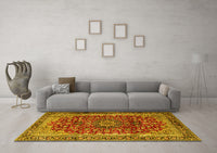 Machine Washable Medallion Yellow Traditional Rug, wshtr2157yw