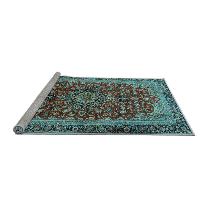 Sideview of Machine Washable Medallion Light Blue Traditional Rug, wshtr2157lblu