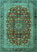 Machine Washable Medallion Turquoise Traditional Area Rugs, wshtr2157turq