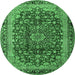 Round Machine Washable Medallion Emerald Green Traditional Area Rugs, wshtr2157emgrn