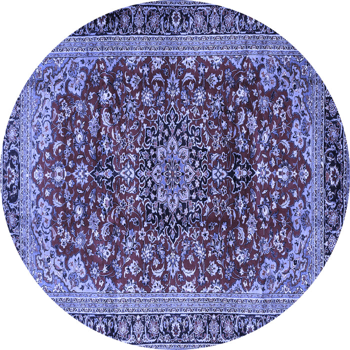 Round Machine Washable Medallion Blue Traditional Rug, wshtr2157blu