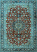 Machine Washable Medallion Light Blue Traditional Rug, wshtr2157lblu