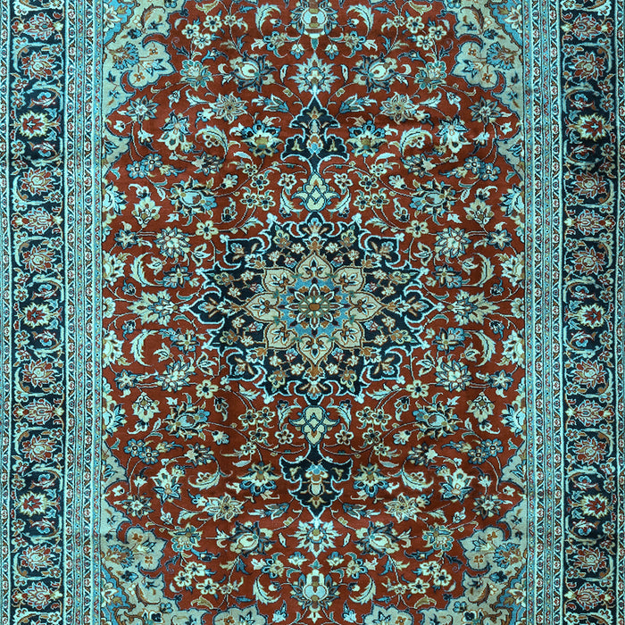 Machine Washable Medallion Light Blue Traditional Rug, wshtr2157lblu