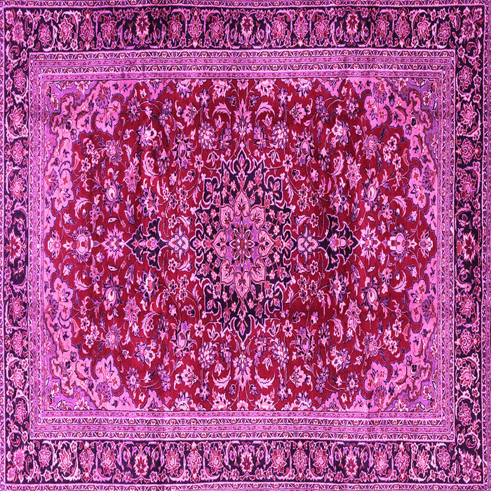 Square Machine Washable Medallion Pink Traditional Rug, wshtr2157pnk