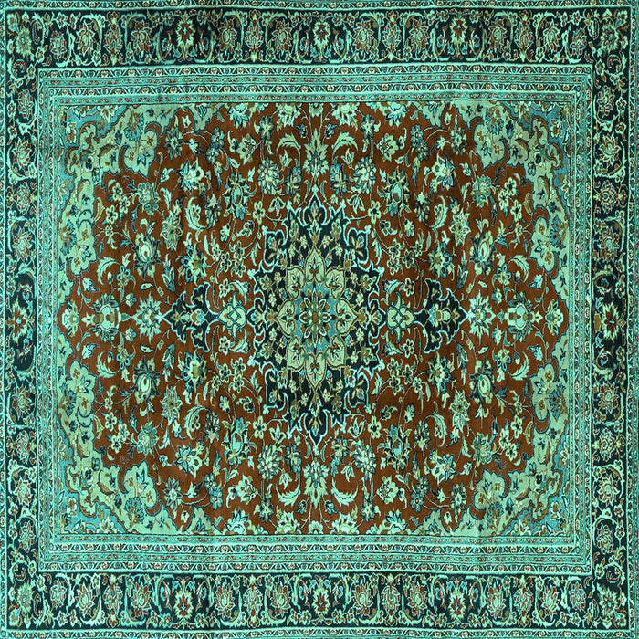 Square Machine Washable Medallion Turquoise Traditional Area Rugs, wshtr2157turq