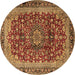 Round Machine Washable Medallion Brown Traditional Rug, wshtr2157brn