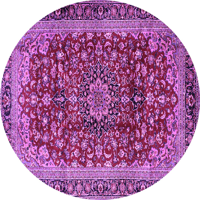 Round Machine Washable Medallion Purple Traditional Area Rugs, wshtr2157pur