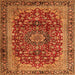 Round Machine Washable Medallion Orange Traditional Area Rugs, wshtr2157org