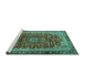 Sideview of Machine Washable Medallion Turquoise Traditional Area Rugs, wshtr2157turq