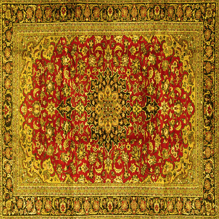 Square Machine Washable Medallion Yellow Traditional Rug, wshtr2157yw