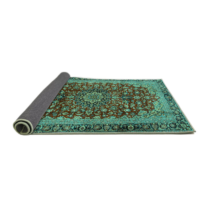 Sideview of Medallion Turquoise Traditional Rug, tr2157turq