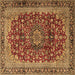 Square Machine Washable Medallion Brown Traditional Rug, wshtr2157brn