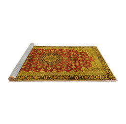 Sideview of Machine Washable Medallion Yellow Traditional Rug, wshtr2157yw
