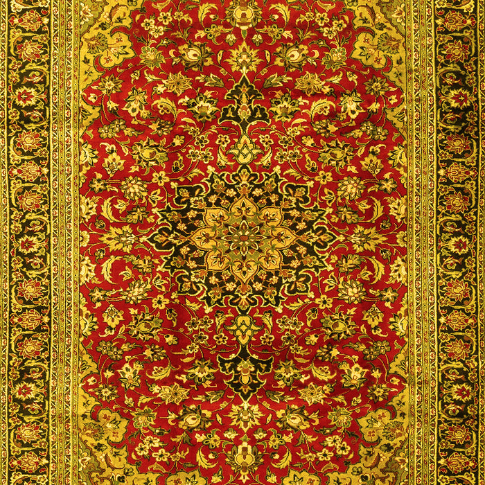 Machine Washable Medallion Yellow Traditional Rug, wshtr2157yw