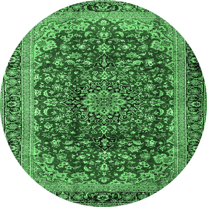 Round Medallion Emerald Green Traditional Rug, tr2157emgrn