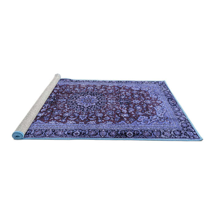 Sideview of Machine Washable Medallion Blue Traditional Rug, wshtr2157blu