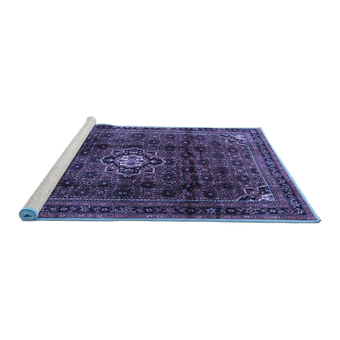Sideview of Machine Washable Persian Blue Traditional Rug, wshtr2158blu
