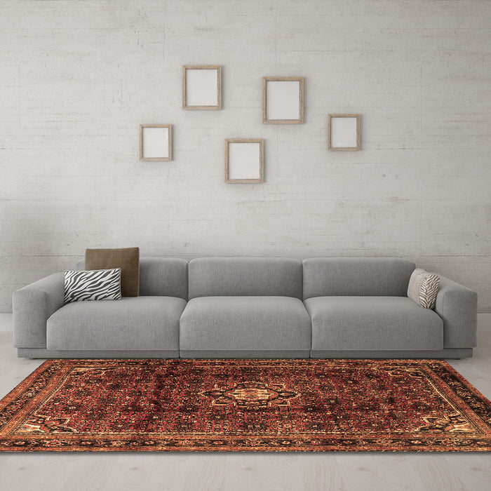 Machine Washable Persian Brown Traditional Rug in a Living Room,, wshtr2158brn