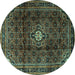 Round Machine Washable Persian Turquoise Traditional Area Rugs, wshtr2158turq