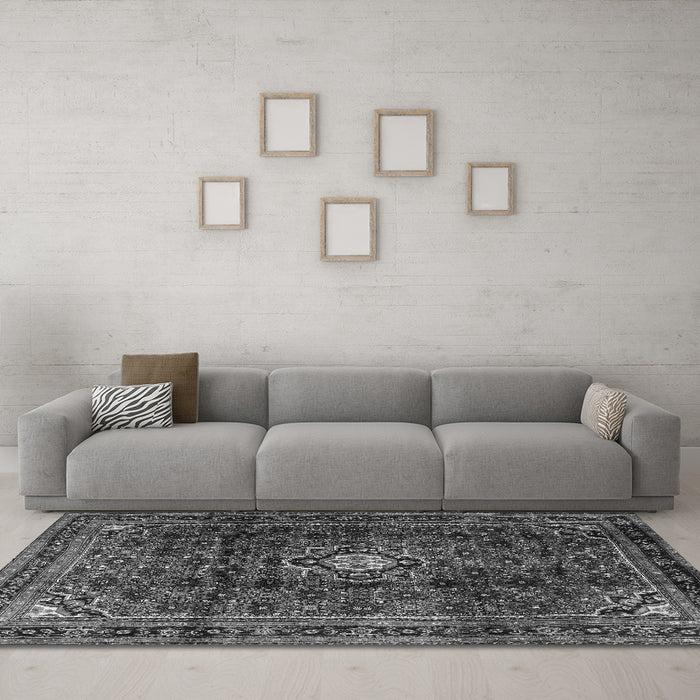Machine Washable Persian Gray Traditional Rug in a Living Room,, wshtr2158gry