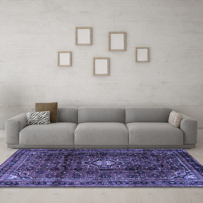 Machine Washable Persian Blue Traditional Rug in a Living Room, wshtr2158blu