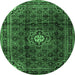 Round Machine Washable Persian Emerald Green Traditional Area Rugs, wshtr2158emgrn